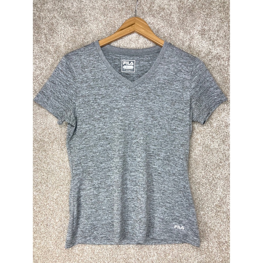 Fila Space Dye V-Neck Athletic T-Shirt Womens M Grey Short Sleeve Workout Sporty